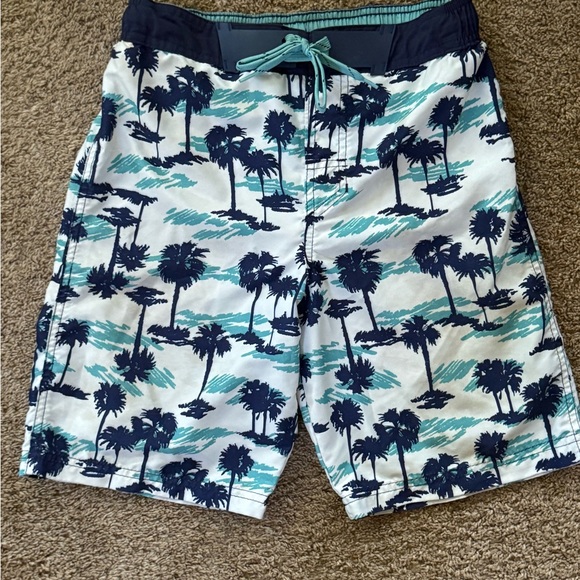 Cat & Jack Other - Cat & Jack Blue and White Hybrid Swim Shorts with Palm Tree Pattern